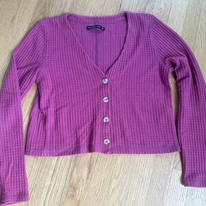 Women's Abercrombie Waffle Shirt Button up V-Neck Cardigan Pink Medium